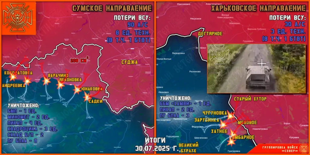 Фронтовая сводка на 31.07.2025 от группировки Север