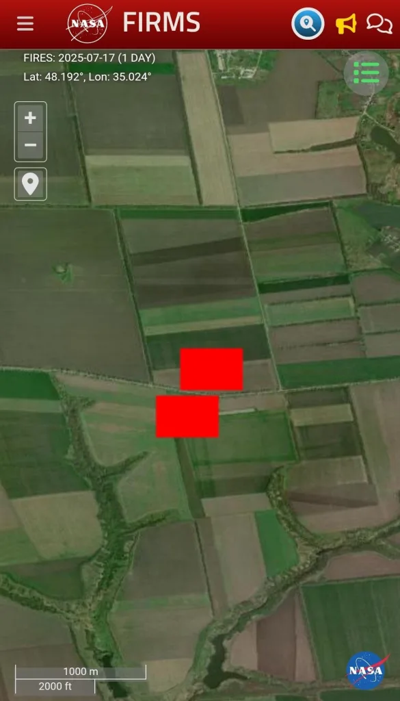 Локации ночных прилётов БпЛА в Днепропетровске и области согласно карте пожаров