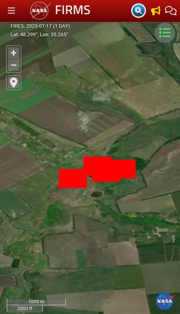 Локации ночных прилётов БпЛА в Днепропетровске и области согласно карте пожаров