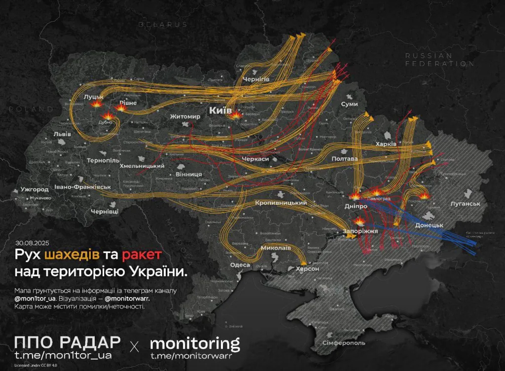 Противник публикует карту (так же видеокадры последствий) сегодняшних примерных маршрутов полета различных средств поражения к своим целям