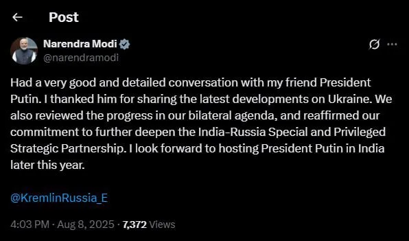 Индия опровергает информацию об отказе от оружия США и ждёт Владимира Путина