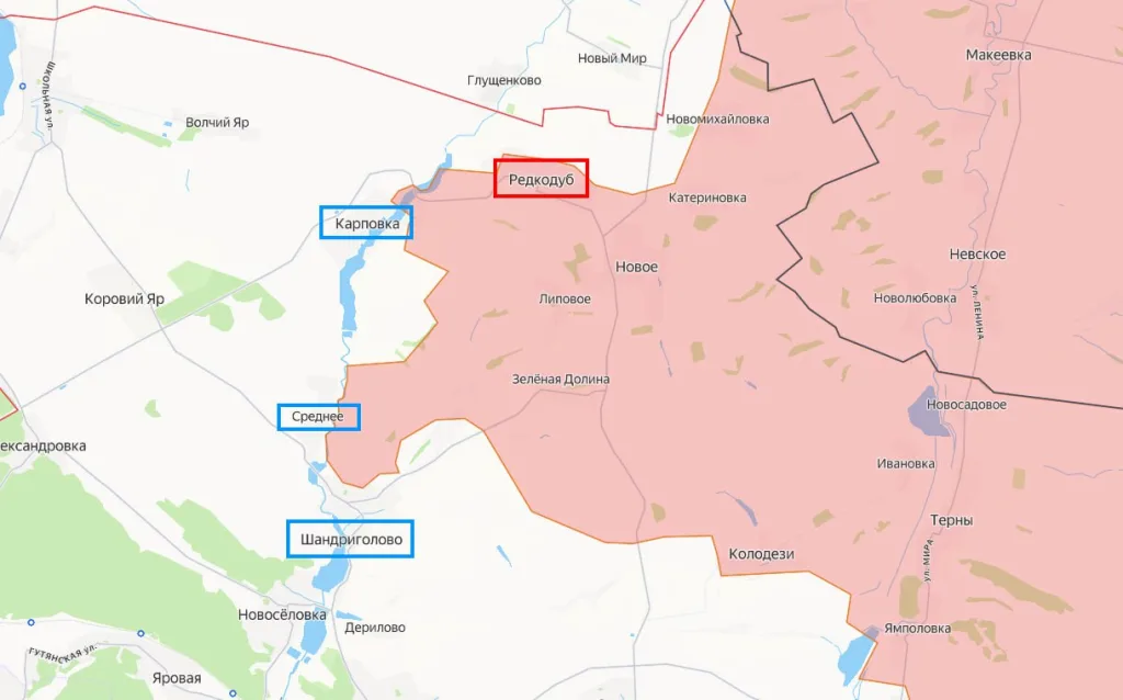 Работа FPV-дронов по очередной контратакующей бронегруппе 3-го армейского корпуса ВСУ в районе населенных пунктов Редкодуб, Карповка, Среднее и Шандриголово на Лиманском направлении