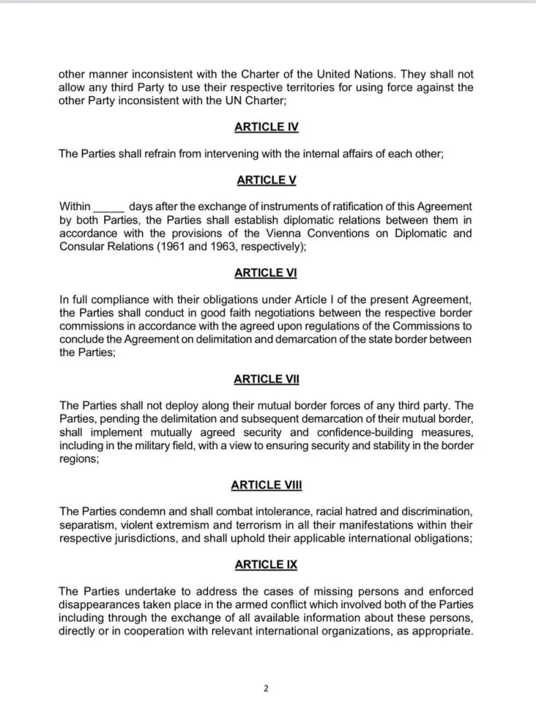 У Армении и Азербайджана больше нет территориальных претензий друг к другу — это следует из мирового соглашения между странами