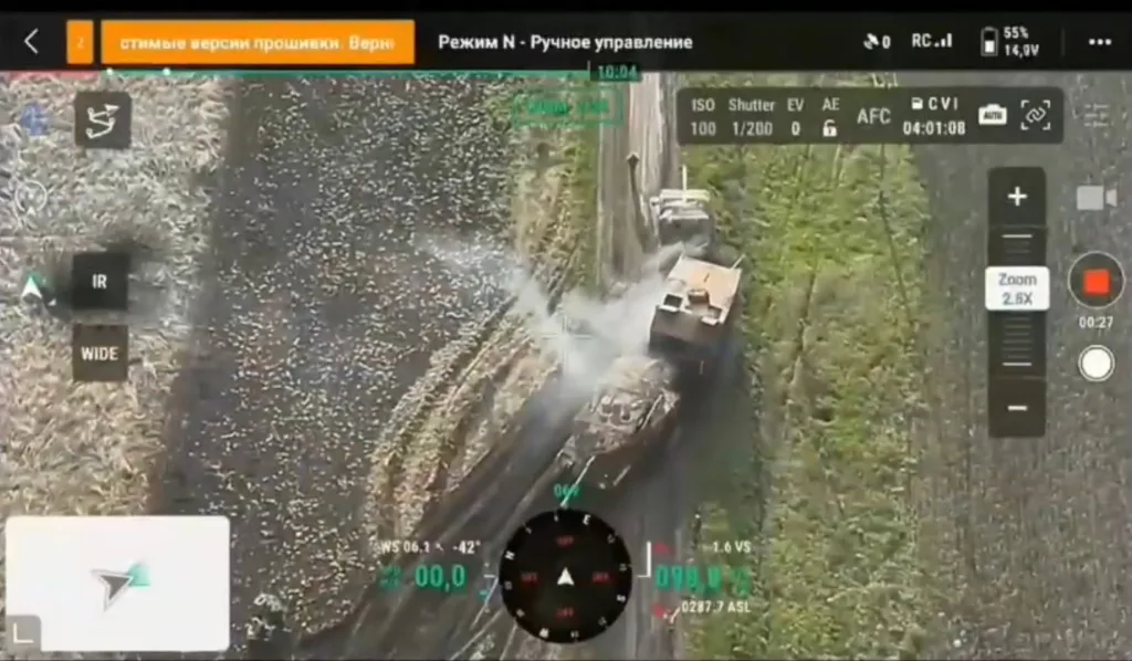 Эвакуация трофейного танка Leopard 2A6 ВСУ военнослужащими 119-го пдп ВДВ в Курской области