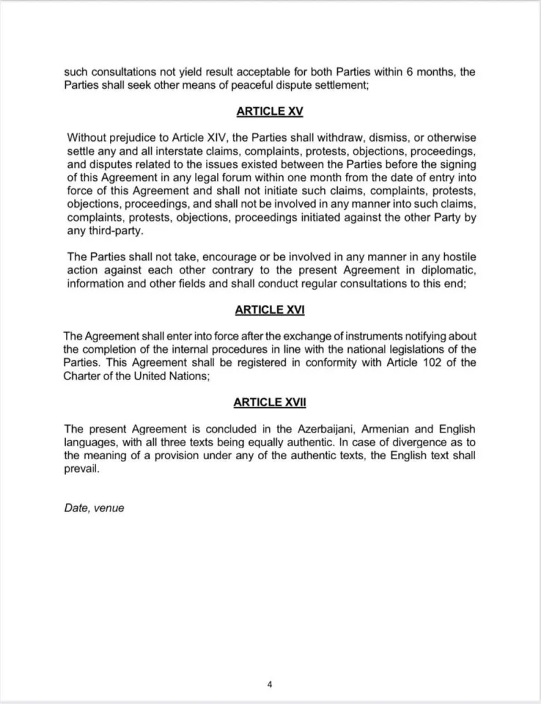 У Армении и Азербайджана больше нет территориальных претензий друг к другу — это следует из мирового соглашения между странами