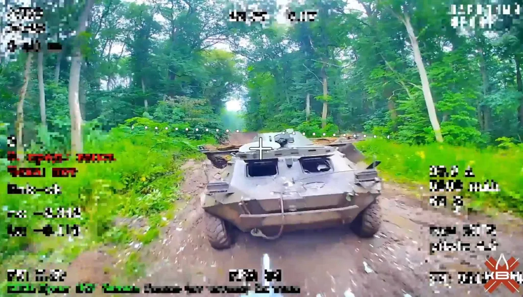 Подборка ударов оптоволоконных FPV-дронов «КВН» по автотранспорту и бронетехнике ВСУ в Курской области