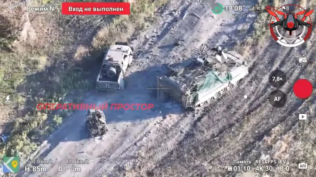 Работа FPV-дронов по очередной контратакующей бронегруппе 3-го армейского корпуса ВСУ в районе населенных пунктов Редкодуб, Карповка, Среднее и Шандриголово на Лиманском направлении