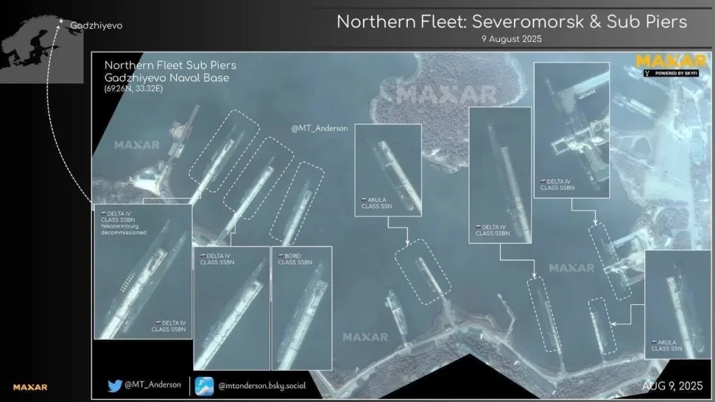 Свежие спутниковые снимки от компании Maxar Северного флота ВМФ РФ в Североморске, Полярном и Гаджиево. Наши дни