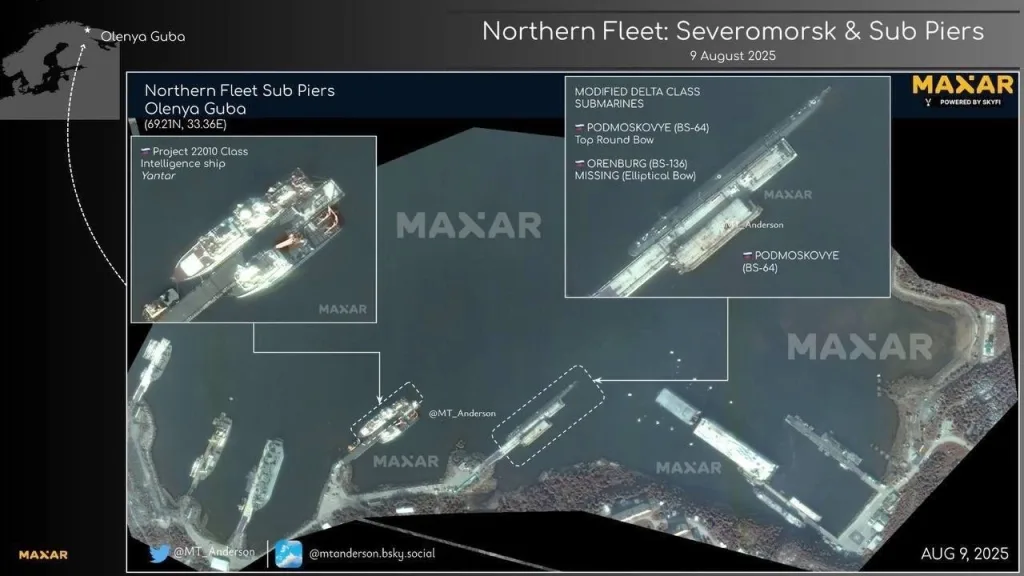 Свежие спутниковые снимки от компании Maxar Северного флота ВМФ РФ в Североморске, Полярном и Гаджиево. Наши дни