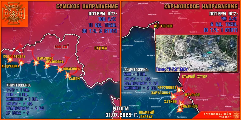 Фронтовая сводка на 01.08.2025 от группировки Север