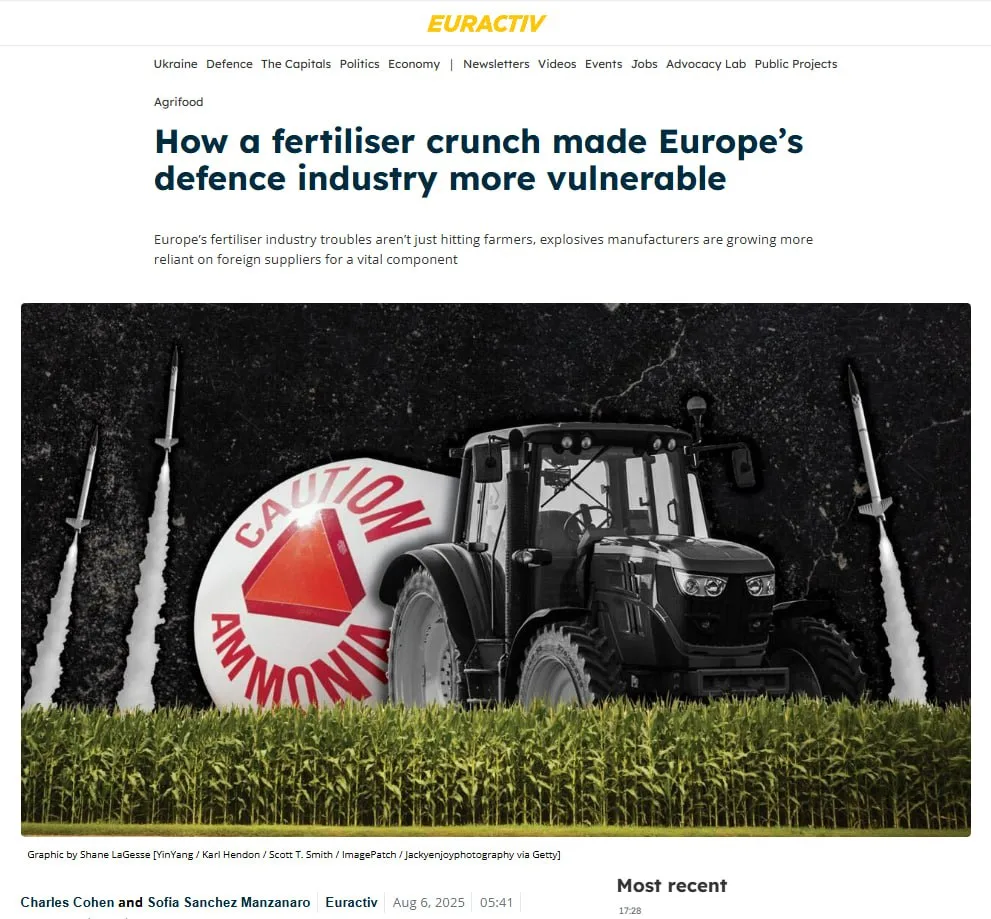 Взрывная уязвимость: Европа теряет контроль над ключевым компонентом боеприпасов