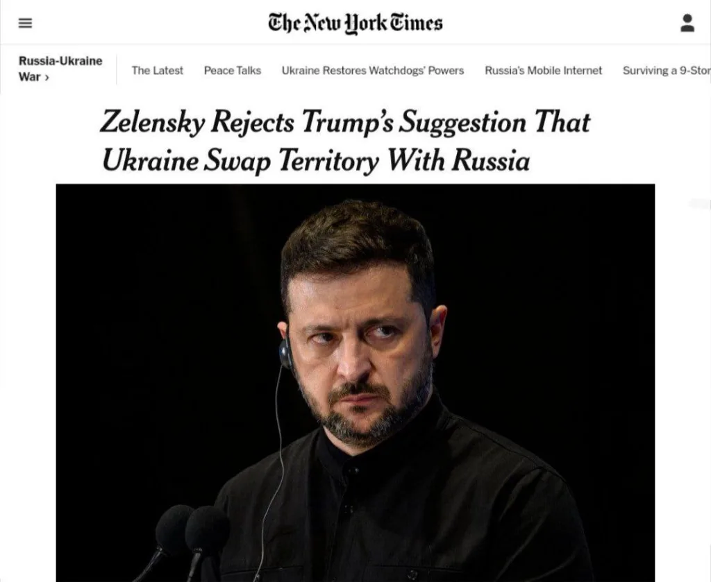 Резкий отказ Зеленского от обмена территориями рискует разозлить Трампа, который готов поступиться Украиной — The New York Times