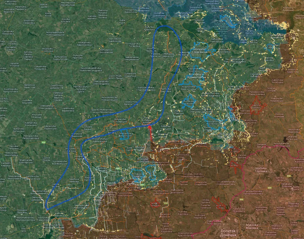 Ряд зарубежных источников сообщает, что российские ДРГ сумели выйти на так называемую «новую оборонительную линию» (отмечена на карте синим) ВСУ в Донбассе на несколько месяцев раньше прогнозов