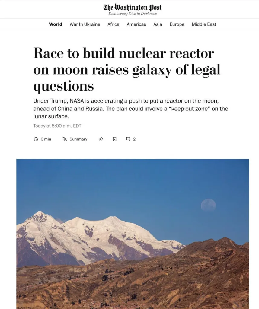 NASA хочет создать ядерный реактор и «запретную зону» на Луне к 2030 году