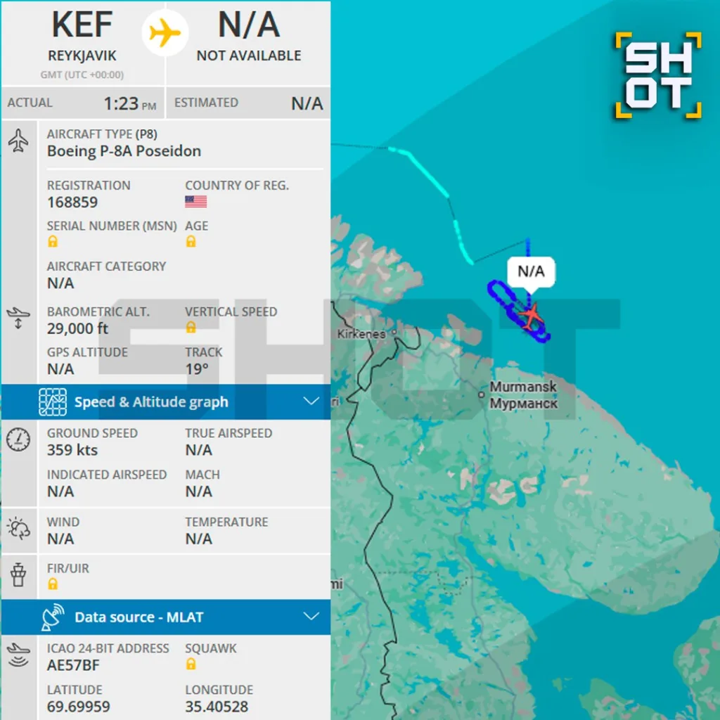 Самолет-шпион НАТО замечен недалеко от базы Северного флота РФ