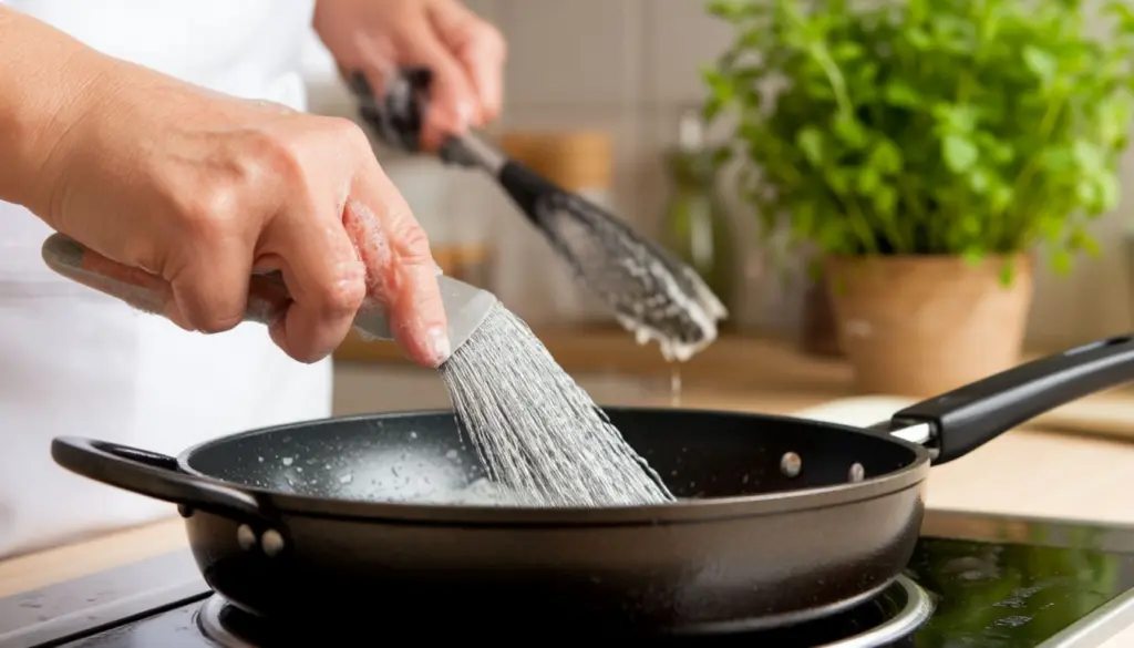 Кидаю сковороду в полиэтиленовый пакет, нагар отлетает моментально, больше ничего не прилипает — любуюсь отражением