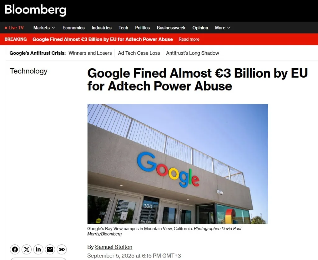 ЕС оштрафовал Google на $3,5 миллиарда: Трамп угрожает тарифами