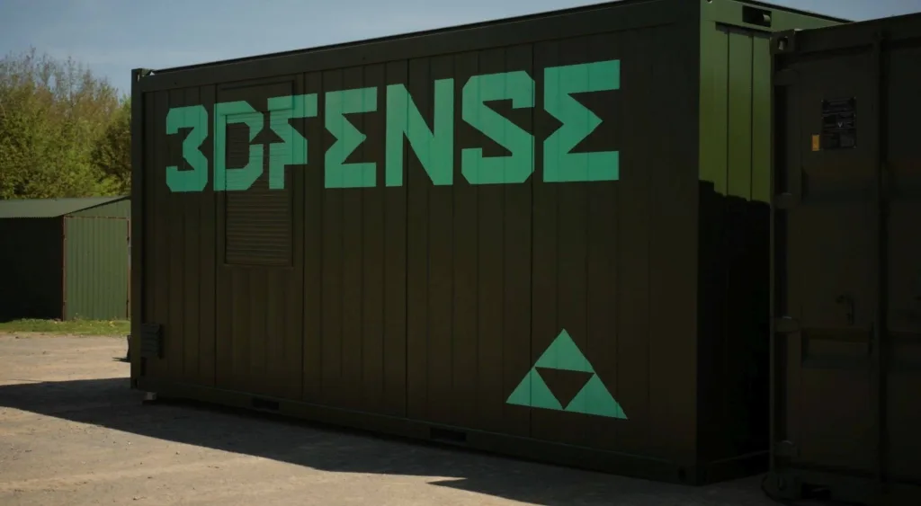 Модульный комплекс по производству БПЛА в морском контейнере, представленный чешским оборонным стартапом 3dfense на выставке MSPO 2025
