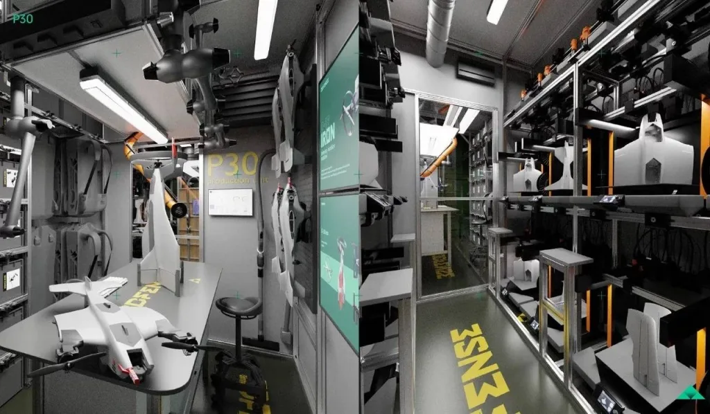 Модульный комплекс по производству БПЛА в морском контейнере, представленный чешским оборонным стартапом 3dfense на выставке MSPO 2025