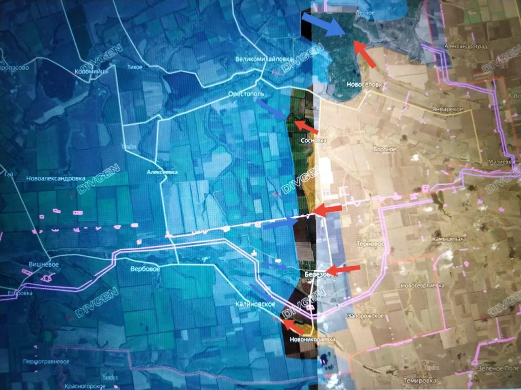 Днепропетровское и Восточно-Запорожское направления: Войска ГрВ "Восток" во взаимодействии с войсками ГрВ "Центр" продолжают в тяжёлых боях громить оборону ВСУ на восточном (северо-восточнее) фланге Гуляйпольского участка, продвигаясь на запад