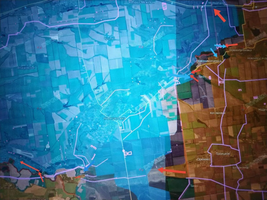 Днепропетровское и Восточно-Запорожское направления: Войска ГрВ "Восток" во взаимодействии с войсками ГрВ "Центр" продолжают в тяжёлых боях громить оборону ВСУ на восточном (северо-восточнее) фланге Гуляйпольского участка, продвигаясь на запад