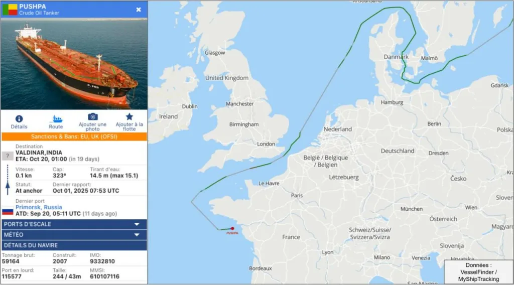 Спецназ ВМС Франции задержал российский танкер PUSHPA, подозреваемый в запуске дронов в Дании