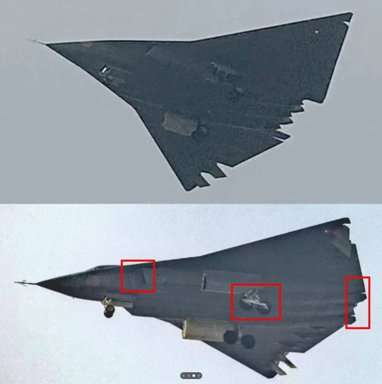 На прошлой неделе китайцы испытали новейшую версию своего прототипа боевого самолета J-36 (верхнее фото)