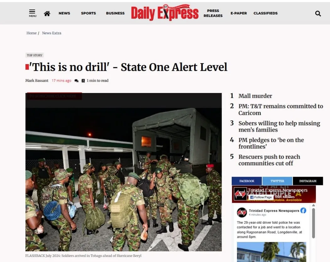 Армия небольшого островного государства Тринидад и Тобаго, расположенного в 12 километрах от Венесуэлы, приведена в состояние наивысшей боеготовности