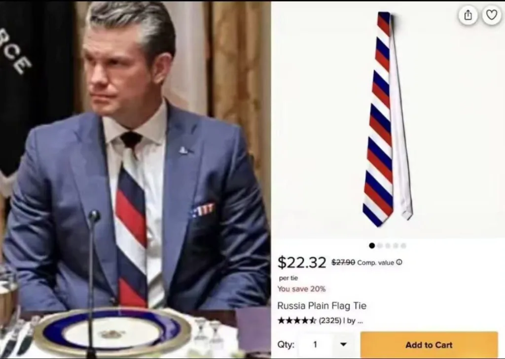 Галстук Пита Хегсета со встречи с Зеленским нашли в интернете — он так и называется: «российский флаг»