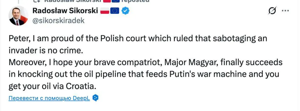 Глава МИД Польши призывает к терактам против российских нефтепроводов