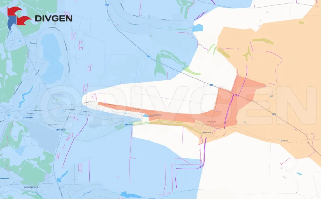 Штурмовики ВС РФ с флагом на северо-восточной окраине Куриловки.