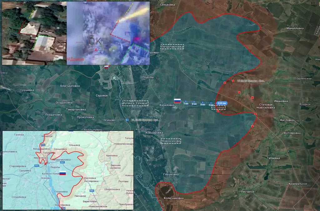 Штурмовики ВС РФ с флагом на северо-восточной окраине Куриловки.