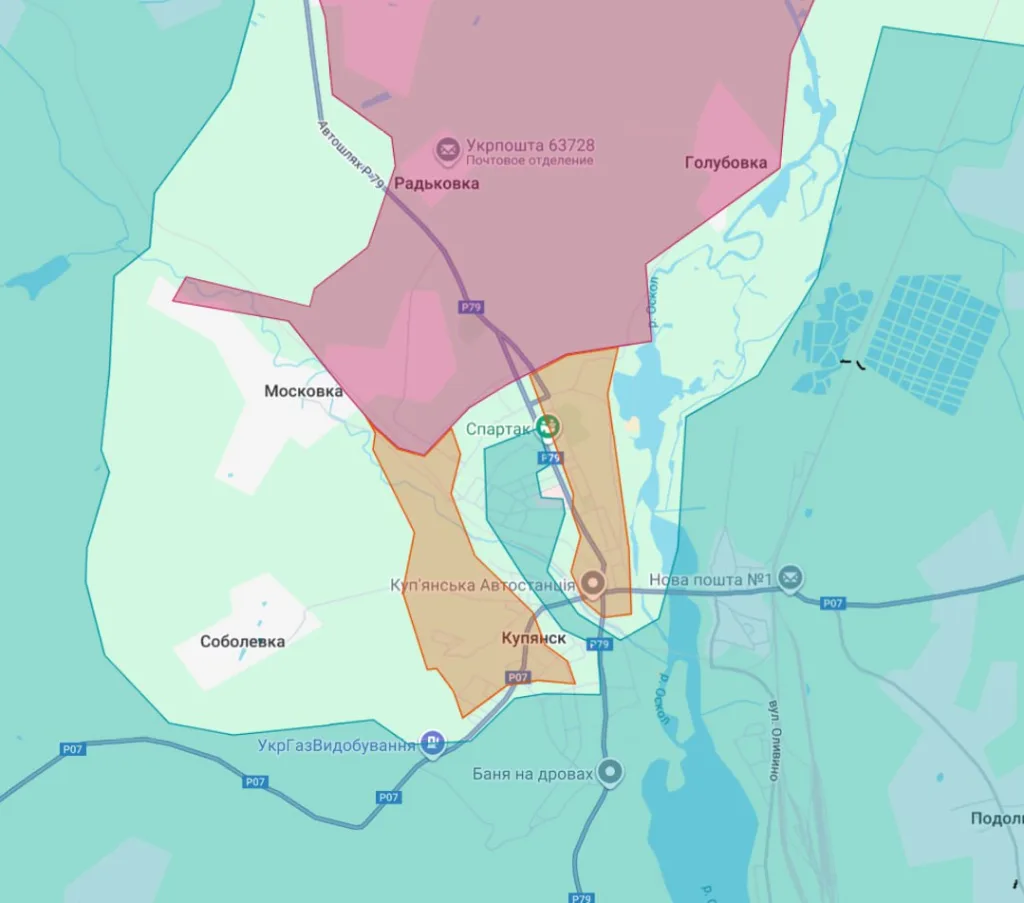 Примерная ситуация по контрою территории в Купянске на текущий момент