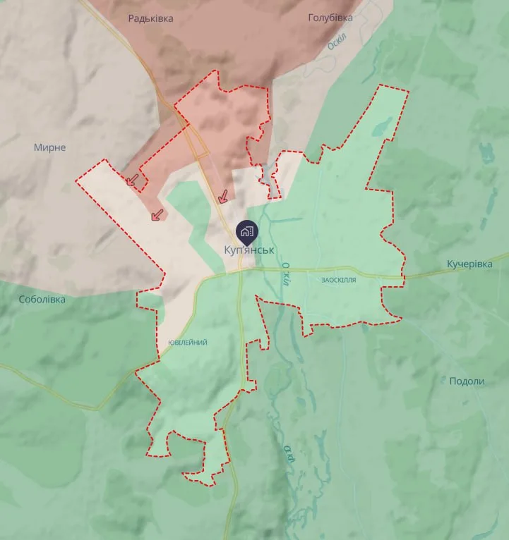 Примерная ситуация по контрою территории в Купянске на текущий момент