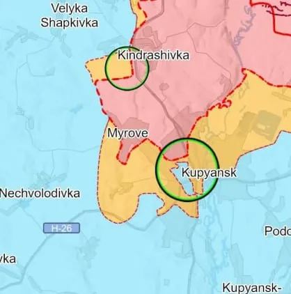 Примерная ситуация по контрою территории в Купянске на текущий момент