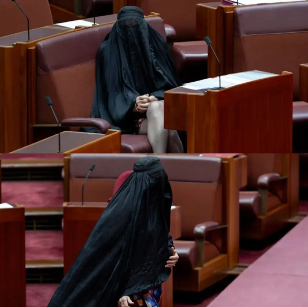 Шторм в Сенате Австралии: лидер правых Полин Хэнсон вошла в зал в бурке — с целью продвинуть свой законопроект о запрете бурки