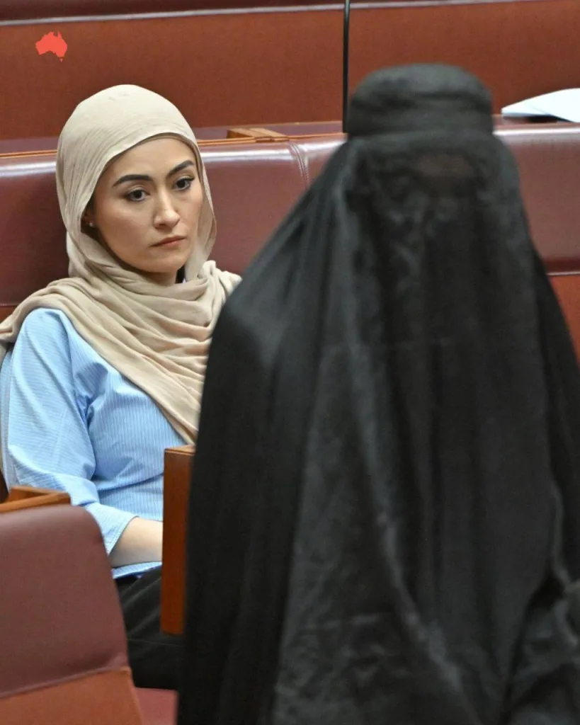 Шторм в Сенате Австралии: лидер правых Полин Хэнсон вошла в зал в бурке — с целью продвинуть свой законопроект о запрете бурки