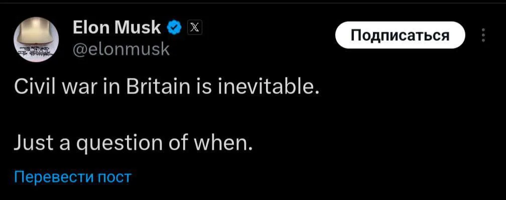 Гражданская война в Британии из-за мигрантов неизбежна – Маск