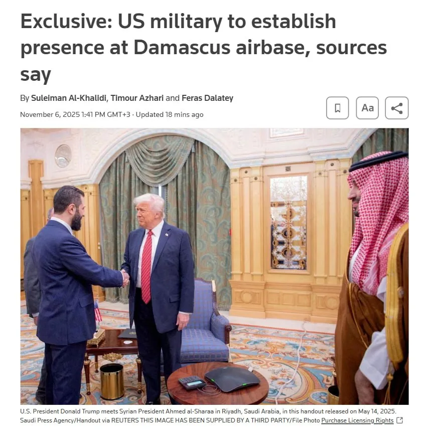 США планируют разместить своих военных на авиабазе в Дамаске, пишет Reuters