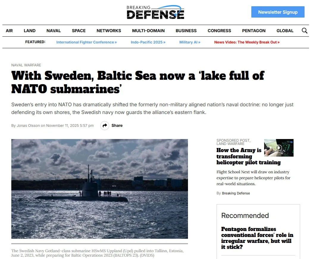 «Балтийское озеро НАТО»: в США заявили о полном доминировании над Россией