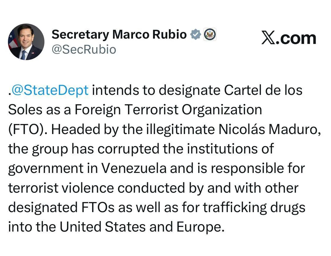 Госдеп США признает «Картель Солнц» международной террористической организацией