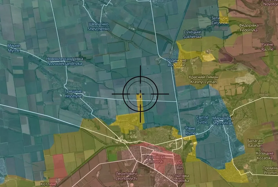 Штурмовики ВС РФ были замечены на дороге из Гришино, примыкающей к ключевой трассе Т0515, ведущей из Покровска через Родинское
