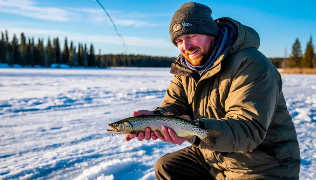 Клюет мгновенно и без задержек: обозначено оптимальное расстояние от берега до лунки — корректируем шагами