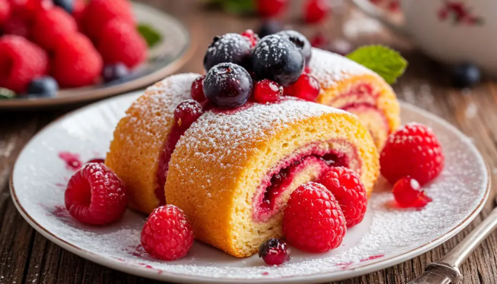 Бисквитный рулет «Пятиминутка» с ягодами: легкий и аппетитный рецепт из маминой записной книжки — все домашние в восторге