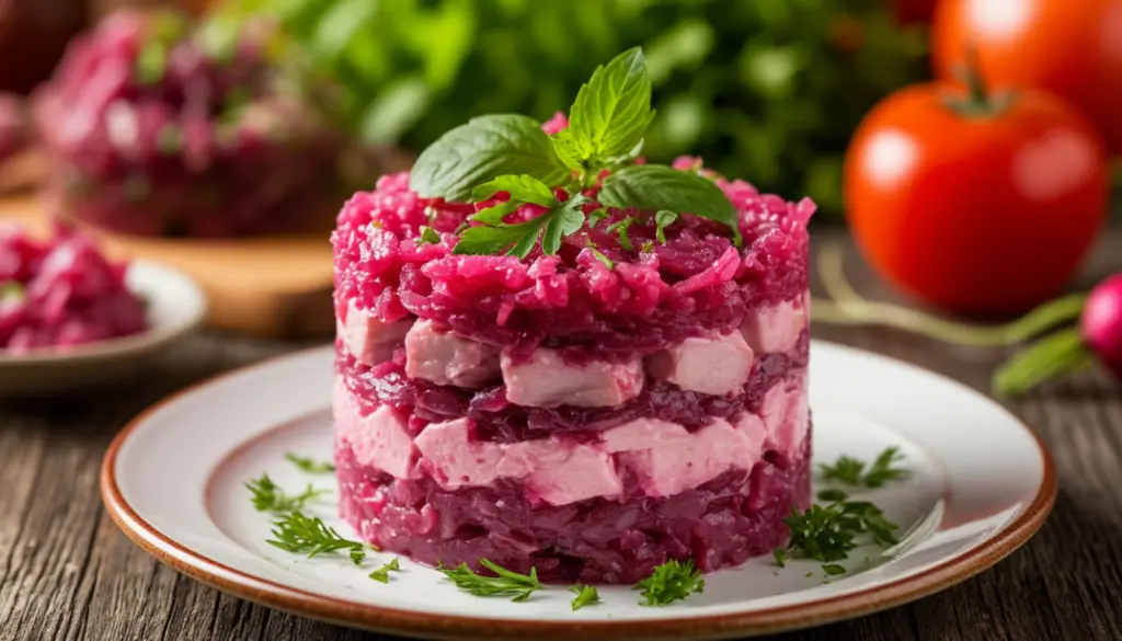 Готовлю «Сельдь под шубой» с оригинальной ноткой из классического советского рецепта: свекла приобретает мягкость, а слои становятся бархатистыми