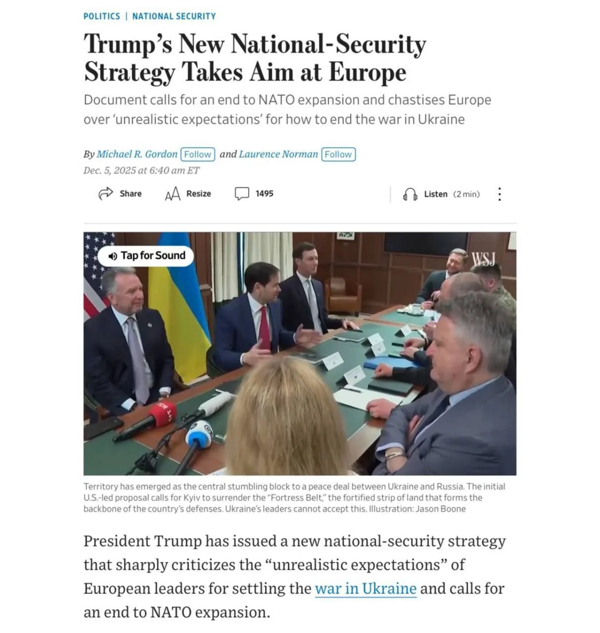 США в новой Стратегии госбезопасности называют угрозой Европу, а не Россию — WSJ