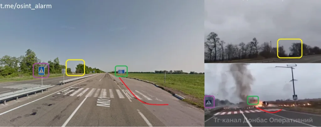 Кадры прилёта "Герани" по автомобилю мобильной огневой группы ВСУ на трассе Павлоград - Днепропетровск