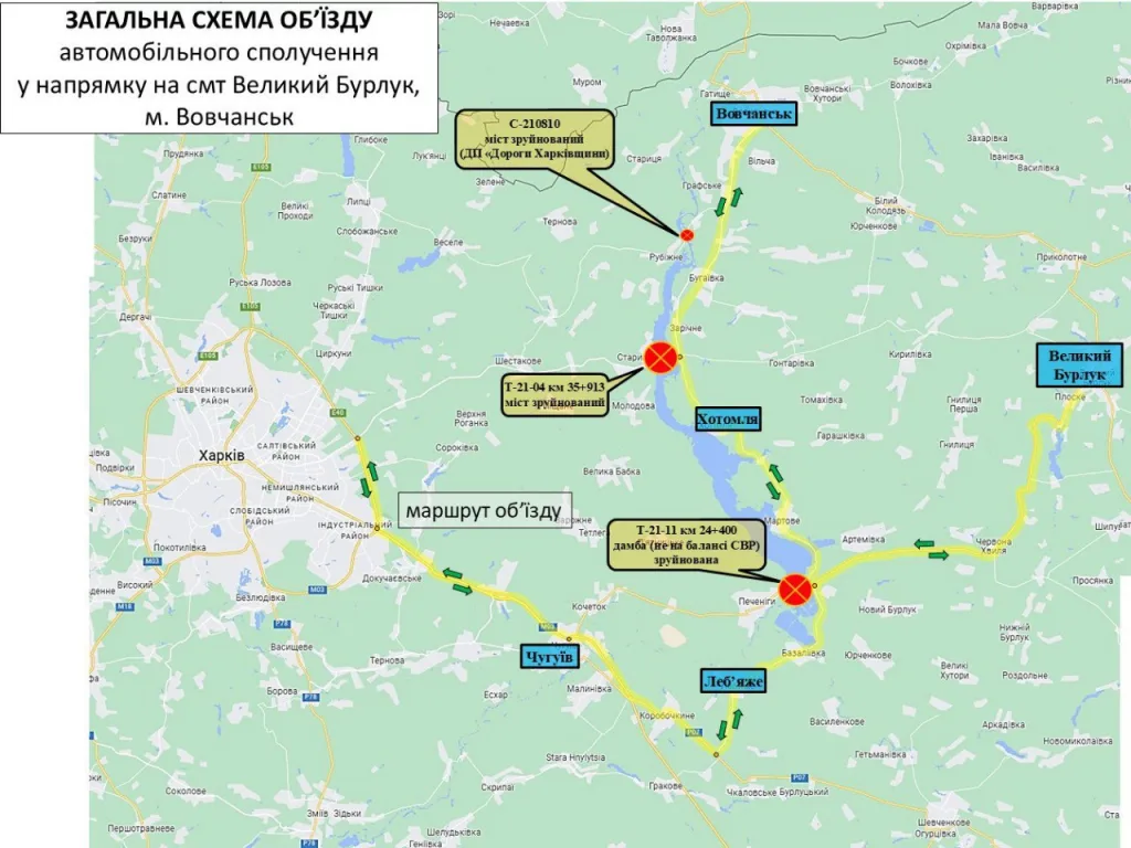 Результат ракетного удара ВС РФ по плотине Печорского водохранилища в Харьковской области