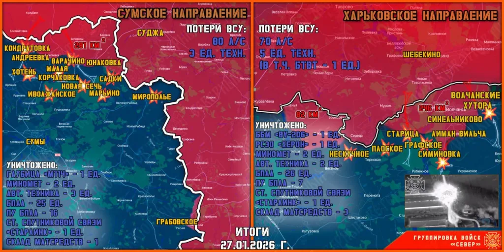 Фронтовая сводка на 28 января 2026 года от группировки Север