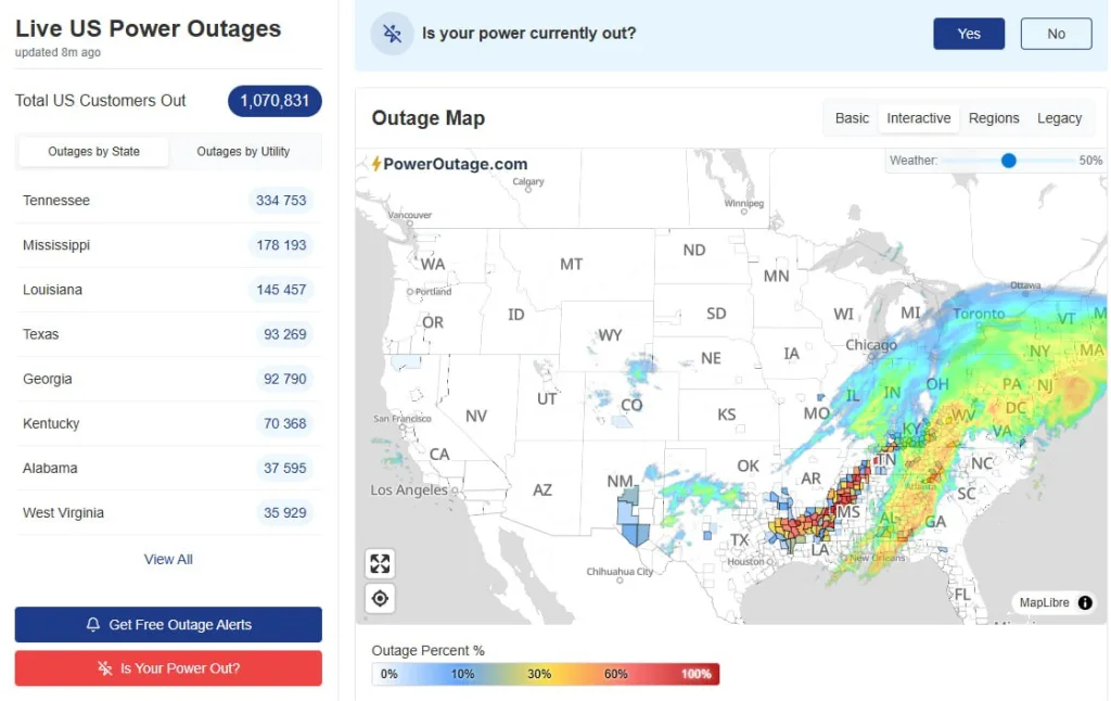 Число домов, оставшихся без света из-за снежной бури в США, превысило миллион